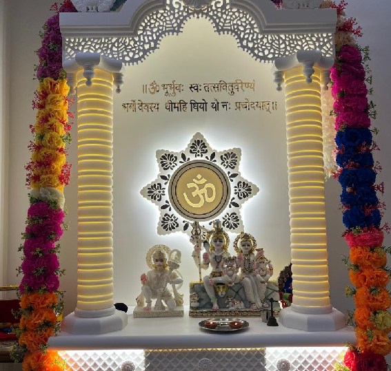 Corian Mandir With Round Pillar