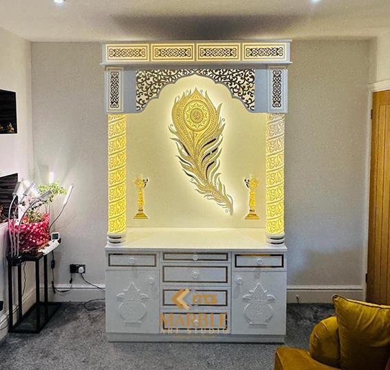 Corian Mandir With Round Pillar